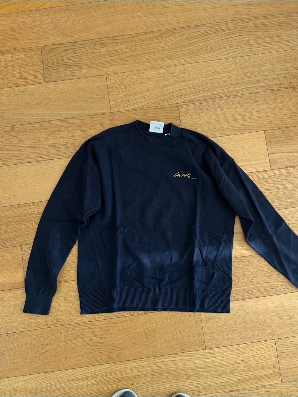 Lacoste women's Black Crewneck Sweater with Script Logo